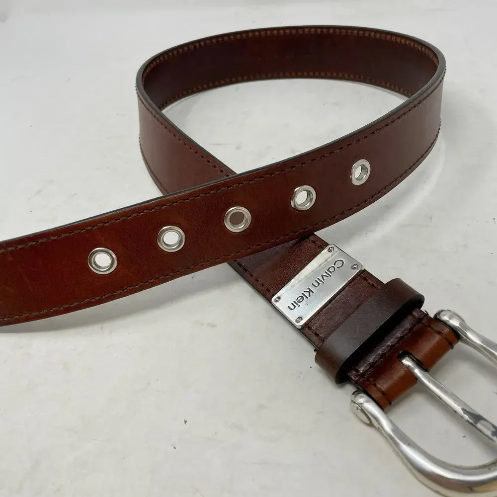 Calvin Klein Vintage Y2K Brown Leather Belt Size Small